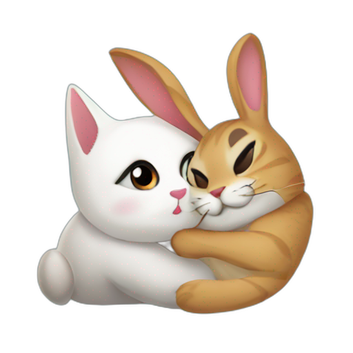 A TOK emoji of a rabbit hugging cat