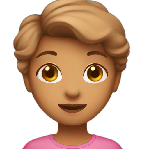 A TOK emoji of a cute tanned girl in a pink shirt with brown hair
