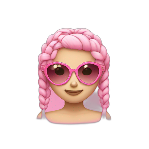 A TOK emoji of a pink heart frame, pink sunglasses, pink long hair, pigtails, braided, transgender, smiling, pale