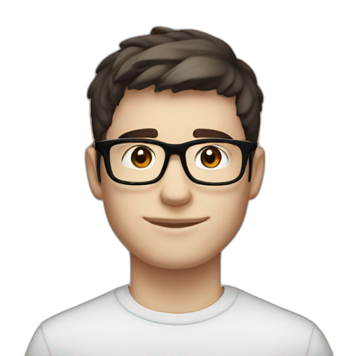 A TOK emoji of a white swiss male, 23 years old, dark short hair, thick rimmed designer glasses, caucasian