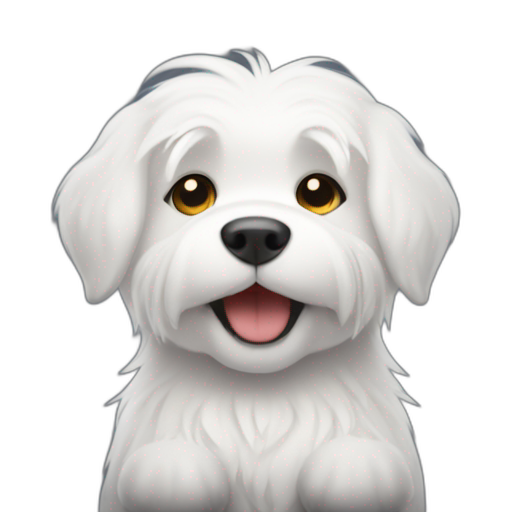 A TOK emoji of a fluffy white dog begging for sou