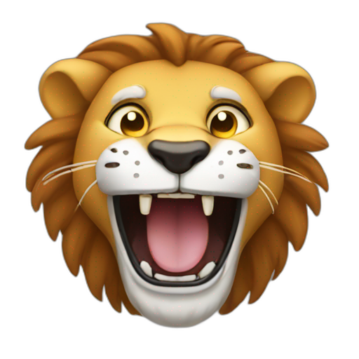 A TOK emoji of a lion laughing out loud