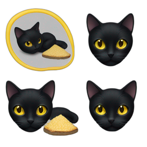 A TOK emoji of a black cat yellow eyes eating