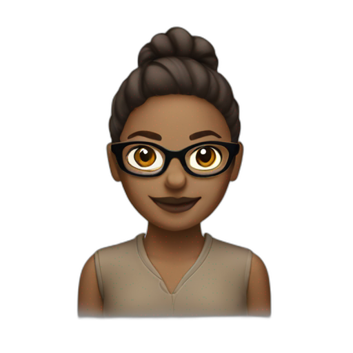 A TOK emoji of a smiling girl_brown shade_wearing black specs