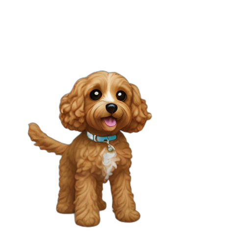 A TOK emoji of a cavapoo playing on the beach